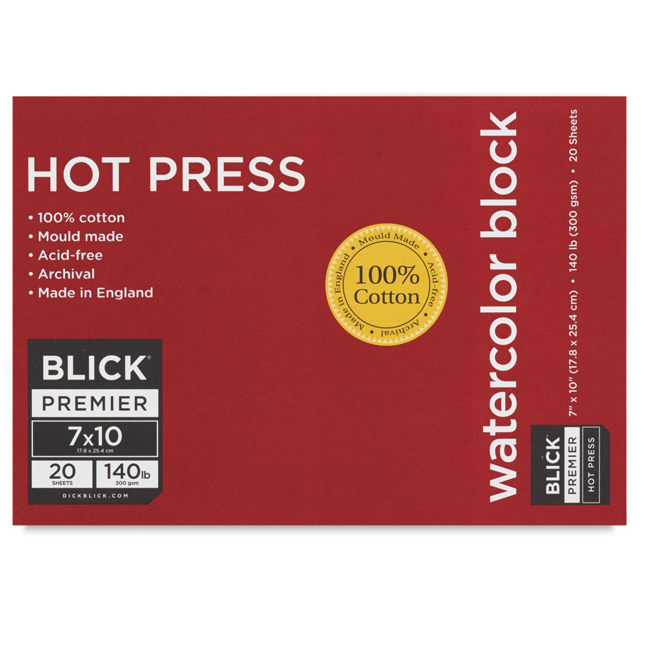 Blick Premier Watercolor Block - 7" x 10", Hot Press, 140 lb, 20 Sheets